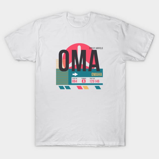 Omaha (OMA) Airport // Sunset Baggage Tag T-Shirt by Now Boarding